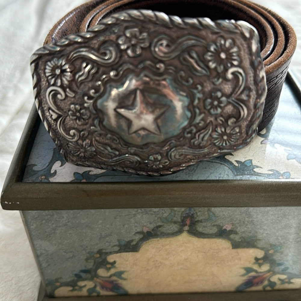 Vintage leather belts with silver buckle